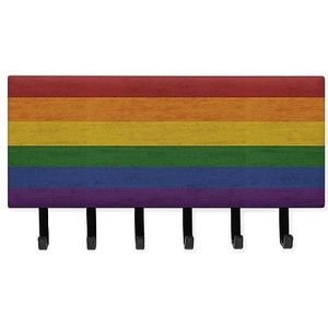 Gay Pride Vlag Sleutelhangers met 6 Haken Grote Wandgemonteerde Sleutelhouder voor Entryway