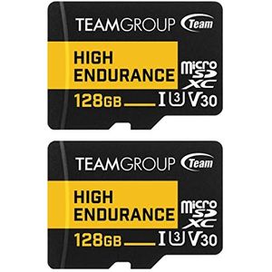 TEAMGROUP HIGH Endurance 128 GB 2 Pack Micro SDXC UHS-I U3 V30 100 MB/s Ontworpen voor Monitoring Stabiele Duurzame Langdurige Flash Geheugenkaart Beveiligingscamera 4K & Full HD Video-opname