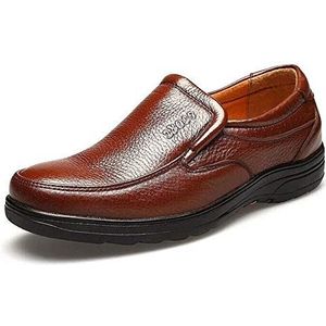 Jurk formele schoenen for heren instapper ronde schort teen lederen rubberen zool antislip lage casual top (Color : Brown, Size : 41 EU)