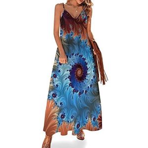 Tie Dye pauwenveren dames zomer maxi-jurk V-hals mouwloze spaghettibandjes lange jurk