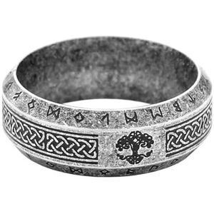 Mannen Vrouwen Viking Keltische Levensboom Ring - Noordse RVS Rune Yggdrasil Ring - Handgemaakte Vintage Paar Bruiloft Belofte Band Ring Sieraden (Color : Vintage, Size : 12)