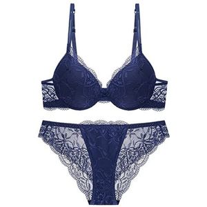 Sencylife Sexy Bras Voor Vrouwen Kant Push Up Gewatteerde Onderdraad Lift Up Ondersteuning Dagelijkse BH Set, Blauw, 85C