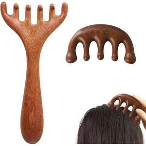 Sunkangkang Houten hoofdhuidstimulator 2 stuks massagekam bruin hout stimulator tool, body guas sha-gereedschap voor hoofd, nek en rug