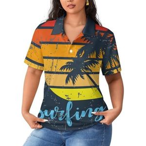 Vintage zonsondergang strand surf boom dames poloshirts met korte mouwen casual T-shirts met kraag golfshirts sport blouses tops S
