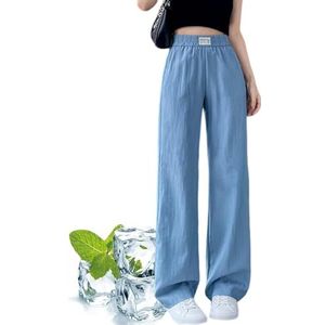 Dames Zomer Dunne Denim Wijde Pijpen Broek, Hoog Getailleerde Palazzo Jeans met Elastische Taille