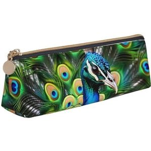 Dwrepo Lederen etui voor vrouwen mannen potlood tas met rits draagbare etui blauwe pauw pen tas kleine make-up tas munt zakje voor werk kantoorbenodigdheden, wit, één maat