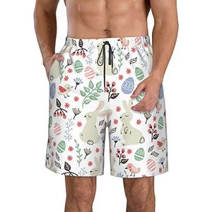 JIAWUJYNB Bloemen konijntjes vogelprint heren strandshorts zomer shorts met sneldrogende technologie, licht en casual, Wit, L