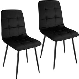 WAFTING Eetkamerstoelen, set van 2, gestoffeerde stoel met hoge rugleuning en Nederlands fluwelen design, eettafelstoelen met metalen voet, voor eetkamer, woonkamer en ontvangstruimte, zwart