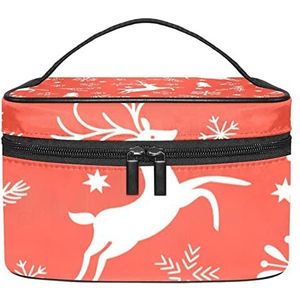 Draagbare Make-up Tas Reizen Cosmetische Tassen Voor Vrouwen Rits Pouch Case Organizer Oranje Kerst Herten Elanden Bladeren Patroon., Meerkleurig, 22.5x15x13.8cm/8.9x5.9x5.4in