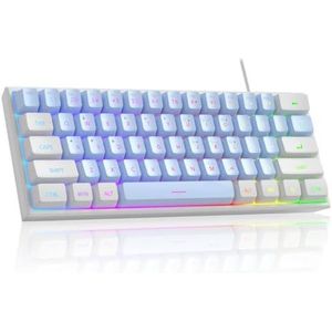 QPSJXN Compact 60 procent bedraad toetsenbord met 61 RGB-achtergrondverlichting, klein draagbaar ontwerp, compatibel met Windows en tablets (wit blauw)