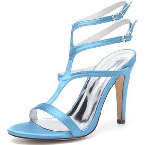 KYEGLO Dames Sandalen Met Ronde Neus, Hoge Hakken, Dubbele Enkelbandjes En Open Teen - Ideaal Voor Casual Gelegenheden, Werk En Bruiloften,Sky blue,36
