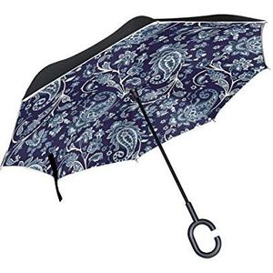 RXYY Winddicht Dubbellaags Vouwen Omgekeerde Paraplu Etnische Indische Paisley Bloem Waterdichte Reverse Paraplu voor Regenbescherming Auto Reizen Outdoor Mannen Vrouwen