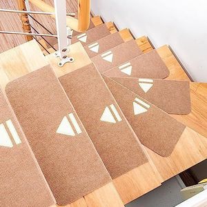 Anti-slip Traptapijt, Anti-slip Traptapijt Houten trap antislip tapijt traplopers, 5 stuks zelfklevende doe-het-zelf huishoudelijke benodigdheden decoratie wasbare trap beschermmatten(Camel,55x22+4.5c