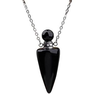 Spiritual Divination Pendulum For Dowsing Women Crystal Quartz Perfume Bottle Pendant Necklace Reiki Chakra (Color : Black Agate Silver)