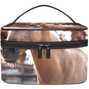 Make-up Organizer Bag, Travel Makeup Bag Organizer Case Draagbare Cosmetische Tas voor Vrouwen en Meisjes Toiletries Bruin Paard op Ranch, Meerkleurig, 22.5x15x13.8cm/8.9x5.9x5.4in