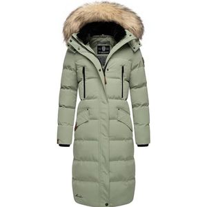 MARIKOO Sneeuwsterntje Winterjas voor dames, warme gewatteerde jas, lang met afneembaar kunstbont en capuchon, XS - XXL, XXL