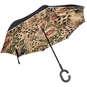RXYY Winddicht Dubbellaags Vouwen Omgekeerde Paraplu Dier Tijger Leopard Print Bloem Waterdichte Reverse Paraplu voor Regenbescherming Auto Reizen Outdoor Mannen Vrouwen