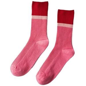 YIJIANUO Contrasterende kleur sokken, vrouwen high-top gestapelde sokken, Koreaanse versie herfst en winter katoenen sokken, roze, One size