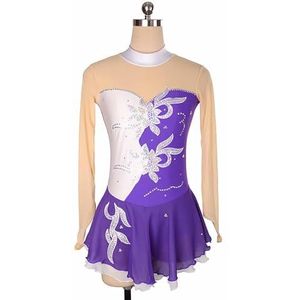 UPPJPBSW Dames Ijshockey Jurk Mouwloos Kunstrijpak Ritmische Gymnastiek Met Strass Chiffon Jurk,White+violet,L
