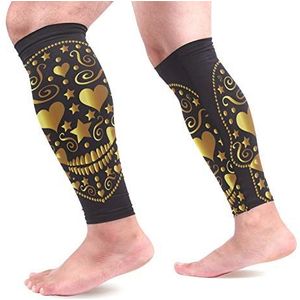 EZIOLY Golden Skull Sport Kalf Compressie Mouwen Been Compressie Sokken Kalf Guard voor hardlopen, Fietsen, Moederschap, Reizen, Verpleegkundigen