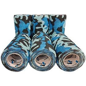 PintoMed Kohesive Bandage, 6 stuks, blauw, camouflage, 6 rollen x 10 cm x 4,5 m, uitgerekt, elastisch, flexibel, zelfklevend, vetwrap, tape, auxyl-primer en letsel