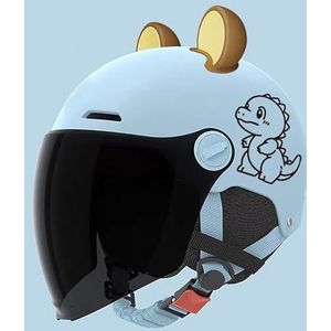DOT/ECE-Gecertificeerde Kindermotorhelm, Retro 3/4 Motorhelm Met Vizier En Snelontgrendelbare Kinband, Geschikt Voor Jongens En Meisjes Van 3 Tot 12 Jaar E,48-52cm