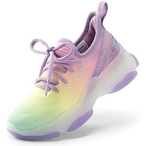 DREAM PAIRS Sparkle schoenen zonder veters voor meisjes, lichte wandelschoenen, regenboog/violet, 17.5 cm