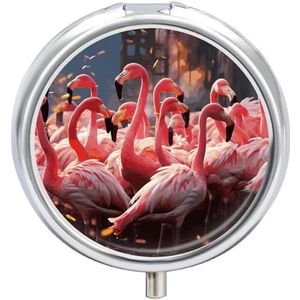 Pillendoosje Travel Pill Organizer Flamingo's Feesten Gedrukt Leuke Pillendoos Handige Pillendoos Geschikt om in zakken en zakken te worden geplaatst