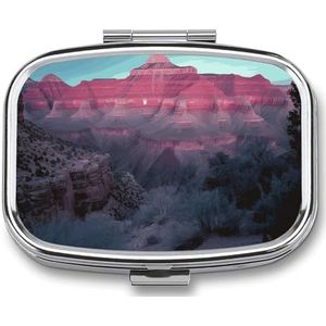 Grand Canyon pillenetui met 2 compartimenten, pillenorganizer, draagbaar, vierkant, pillendoos, organizer voor vitaminepillen voor zakportemonnee en reizen