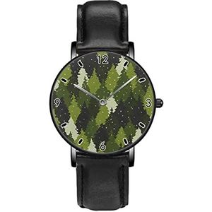 Bos Landschap Camouflage Kleuren Persoonlijkheid Business Casual Horloges Mannen Vrouwen Quartz Analoge Horloges, Zwart