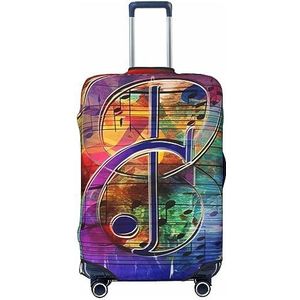 AdaNti Muziek Opmerking Kleurrijke Houten Print Reizen Bagage Cover Elastische Wasbare Koffer Cover Bagage Protector Voor 18-32 Inch Bagage, Zwart, XL
