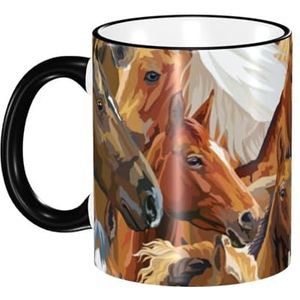 Mok, 330 ml keramische kop koffiekopje theekop voor keuken restaurant kantoor, aquarel dier paard bedrukt