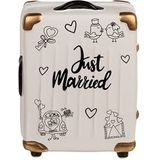 Spaarpot bruidspaar geldgeschenk cadeau-idee huwelijksgeschenk trolley koffer ""Just Married"" keramiek