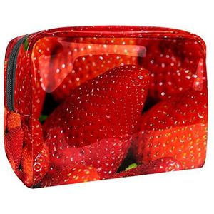 Make-uptas PVC toilettas met ritssluiting waterdichte cosmetische tas met grote rode aardbeien voor vrouwen en meisjes
