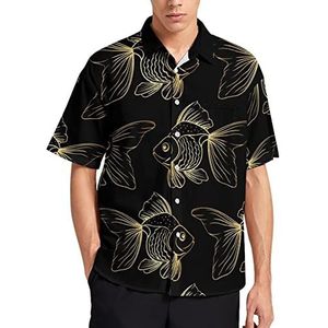 Gouden Vis op Zwarte Hawaiiaanse Shirt Voor Mannen Zomer Strand Casual Korte Mouw Button Down Shirts met Zak