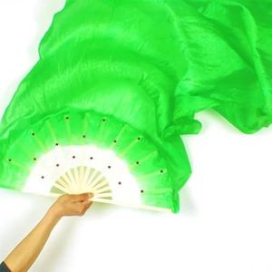 DUNSBY Buikdansventilator draagbare lange kleurrijke podiumaccessoires herbruikbaar professioneel kostuum buikdans feestsluier zijden ventilator voor feestpodiumprestaties (kleur: groen, maat: A)