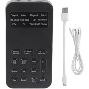 Mini Voice Changer-apparaat, Handheld Voice Changer-geluidskaart met 8 geluidseffecten/12 stemverfraaiing/K-liedfunctie, draagbare man-vrouw geluidseffectenmachine voor mobiele telefoon, computer