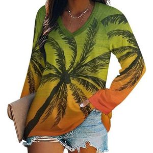 Hawaiiaanse palmbomen dames lange mouwen V-hals T-shirts herfst tops pullover tuniek T-shirt voor leggings