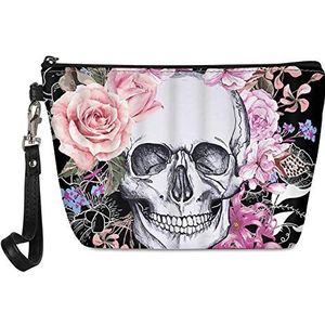 SEANATIVE Multifunctionele Rits Organizer Cosmetische Tassen Roze Rose Suiker Schedel Patroon Lederen Make-up Tas Waterbestendig