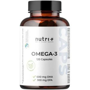 Nutri+ Vegan Omega-3 uit Algenolie - 2000 mg Algenolie hoog gedoseerd met 600mg DHA & 300mg DHA - hoge kwaliteit Omega-3 Caps veganistisch - laboratorium getestet - 120 Capsules