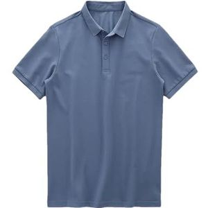Heren Zomer Effen Kleur Polos Shirts Mannen Golf Korte Mouwen T-shirts Herenkleding Koreaanse Blouse, Denim Blauw, XXL