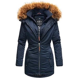 MARIKOO Designer B825 Winterjas voor dames, parka, mantel, teddybont, warm gevoerd, Donkerblauw, M