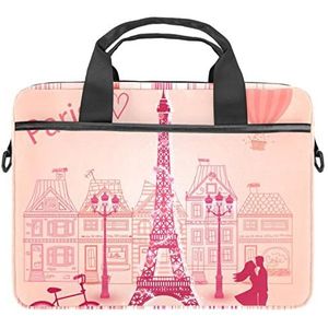 Parijs Eiffeltoren Sweetheart Roze Liefde Laptop Schouder Messenger Bag Crossbody Aktetas Messenger Sleeve voor 13 13.3 14.5 Inch Laptop Tablet Beschermen Tote Tas Case, Meerkleurig, 11x14.5x1.2in /28x36.8x3 cm