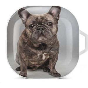 Franse Bulldog portret oordopjes hoesje compatibel met Samsung hard shell beschermhoes witte stijl