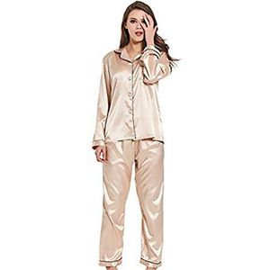 Damespyjamaset, lange mouw/korte mouw, satijn-zijden unikleurige pyjama voor dames met knopenlijst