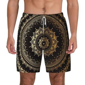 CKGODGF Dubbellaagse zwembroek met mandala-print, verstelbaar tailletouw en zakken voor strand en vakantie, Wit, XXL