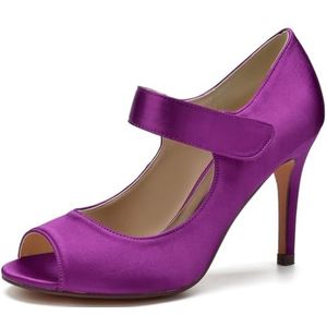 SYDZSW Bruiloftsschoenen Naald Hak Ivoor Satijn Hoge Hakken Bruidsschoenen Sandaal Bride 35-43, Paars, 43 EU