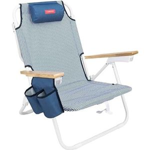 Flamingueo Strandstoel, gevoerd gat, hoofd en arm, kantelbaar, 5 standen, voetensteun en armleuningen, comfort, handgrepen, rugzak, gemakkelijk te dragen, 59 x 62,5 x 77,5 cm