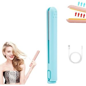 Mini Dual-purpose Krultang, Keramische Mini Krultang, Mini Haar Stijltang en Krultang 2 in 1, Reis Krultang USB Oplaadbare Krultang voor Vrouwen Kort Haar, Alle Haartypes (Blauw)