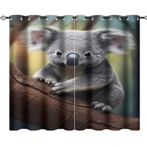 AEMYSKA Land Koala thermisch geïsoleerde tule verduisterende gordijnen ondeugende natuurlijke grijze dier rustieke kamer verduistering warmte-isolerende raamgordijnen gordijnen voor slaapkamer 2